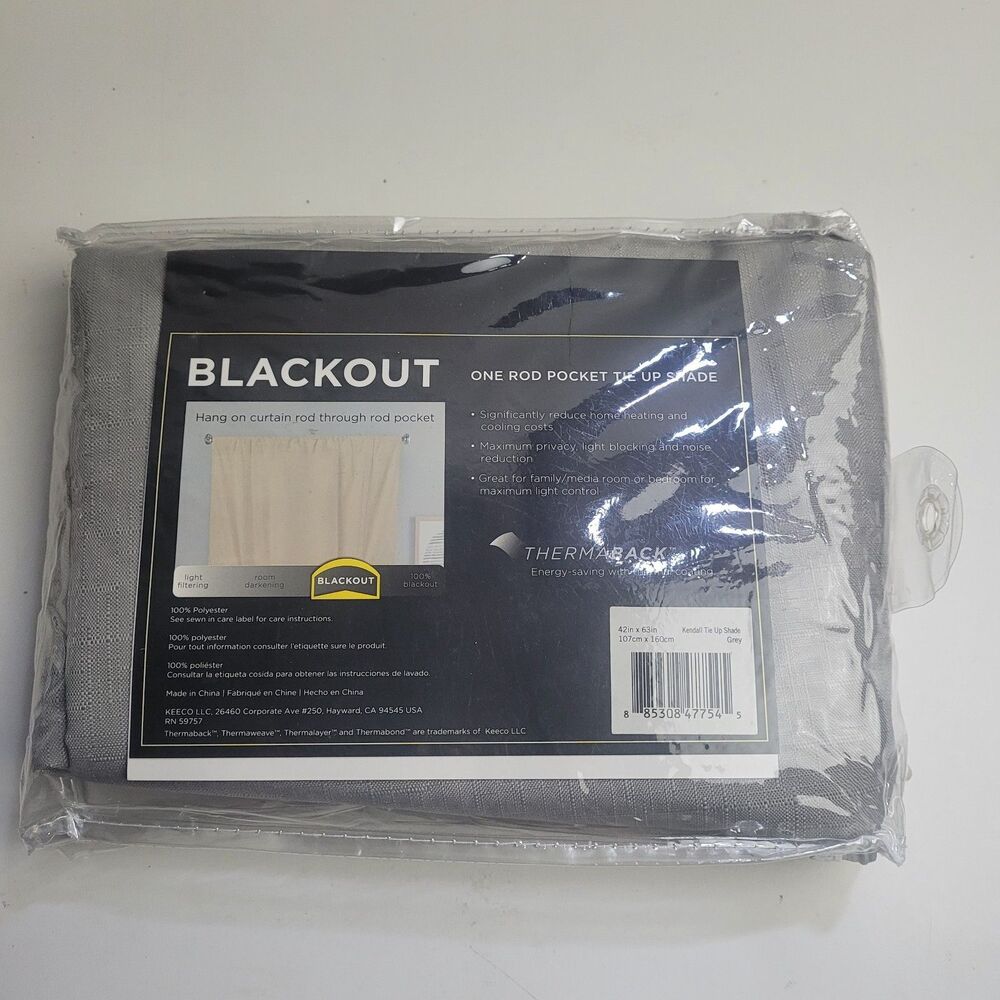 NEW Eclipse Kendall blackout window tie-up shade 'Grey' 42x63in #CT5